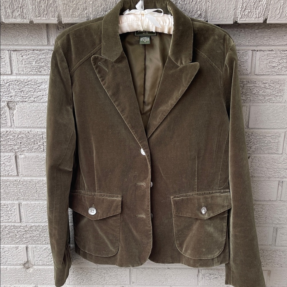 Eddie Bauer Dark Olive Green Velvet Women's Blazer- 14